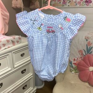 Mud Pie Blue and White Gingham Bodysuit